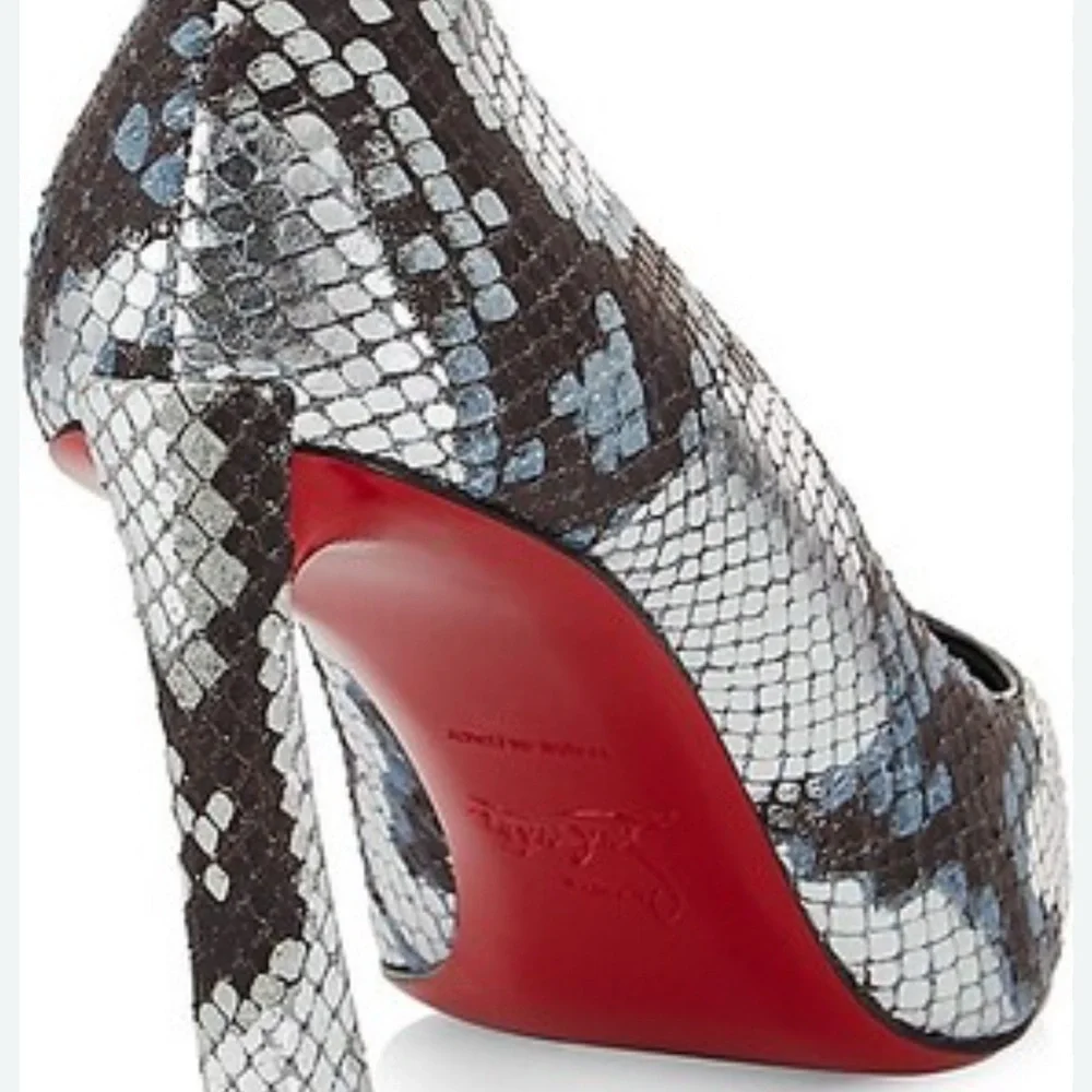 NIB LOUBOUTIN CONDORA 85 METALLIC SNAKE PRINT LEATHER POINTED TOE PUMPS 38.5 - Picture 2 of 4